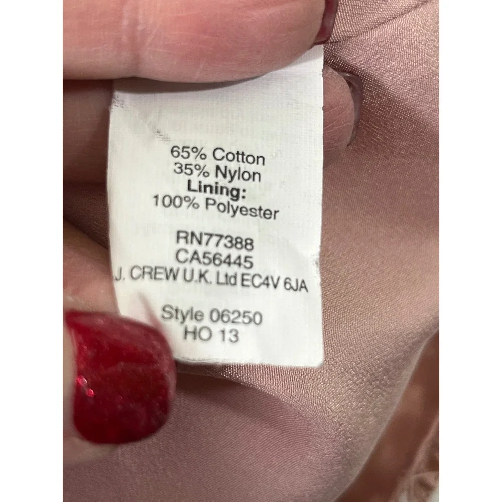 J Crew Women Lace Top 3/4 Sleeve Button Back Sheer Lined Boho Feminine Pink Sz 6